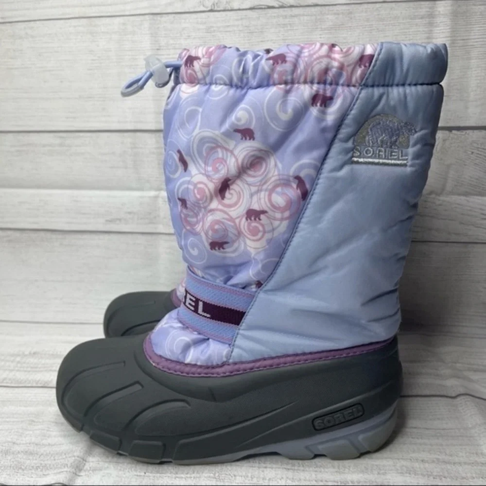 Sorel Cub Bear Winter Waterproof Snow Boots Purple Blue Grey Size 6